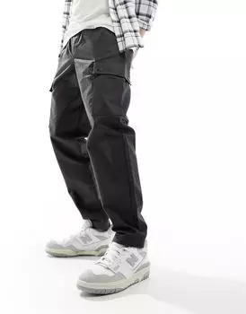 Серые брюки-карго с зауженным шнурком и широкими штанинами Jack & Jones