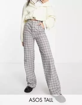 Серые брюки прямого кроя в клетку ASOS DESIGN Tall