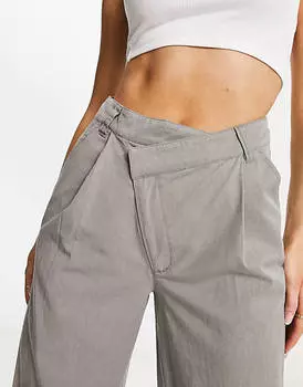 Серые брюки с асимметричной талией ASOS DESIGN Dad