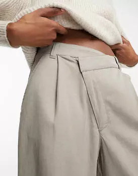 Серые брюки с асимметричной талией ASOS DESIGN Tall Dad