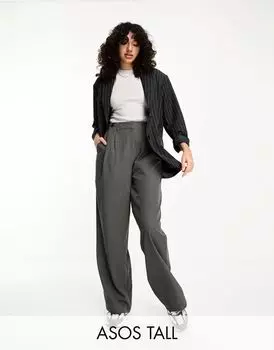 Серые брюки в полоску на двух пуговицах ASOS Tall