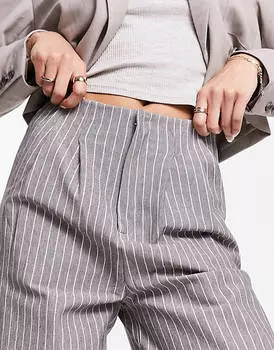 Серые брюки в тонкую полоску премиум-класса ASOS DESIGN