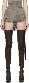 Серые джинсовые шорты Dirt с минеральной бахромой Rick Owens DRKSHDW