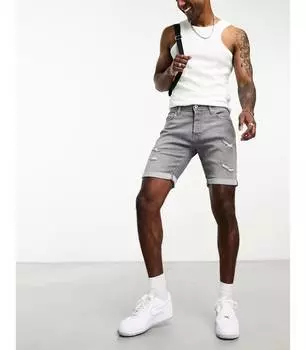 Серые джинсовые шорты узкого кроя с прорезями Jack & Jones Intelligence
