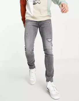 Серые джинсы скинни Jack & Jones Intelligence Liam с рваными краями