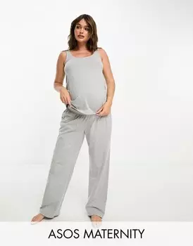 Серые хлопковые пижамные брюки ASOS DESIGN Maternity Mix and Match