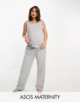 Серые хлопковые пижамные брюки смешанного цвета ASOS DESIGN Maternity