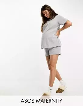 Серые хлопковые пижамные шорты ASOS DESIGN Maternity