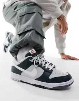 Серые и темно-зеленые кроссовки Nike Dunk Low Retro