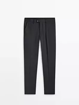 Серые костюмные брюки из шерсти бистрейч Massimo Dutti, серый