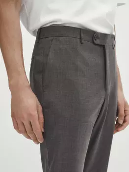 Серые костюмные брюки из шерсти стрейч Massimo Dutti, серый меланж
