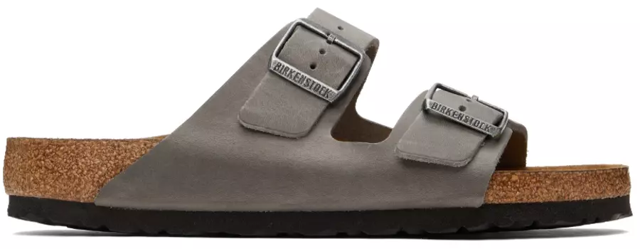 Серые кожаные сандалии Arizona с мягкой стелькой обычного размера Birkenstock