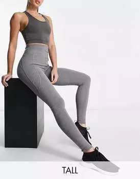 Серые леггинсы для бега с завязкой на талии и карманом ASOS Tall Icon