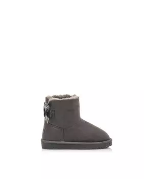 Серые меховые ботильоны для девочки с бантиком сзади Mustang, серый