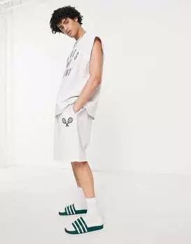 Серые меланжевые шорты Topman Extreme Oversized с теннисным принтом