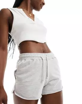 Серые меланжовые шорты-бегунки с кулиской Pull&Bear