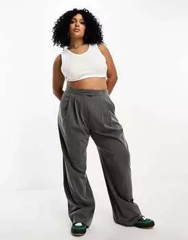 Серые плиссированные полосатые брюки широкого кроя ASOS Curve