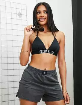 Серые пляжные шорты для бега с логотипом Calvin Klein
