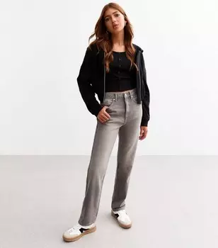 Серые прямые джинсы для девочек New Look, темно-серый