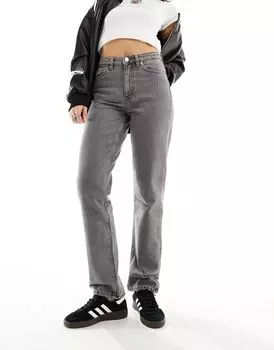 Серые прямые джинсы с завышенной талией Monki