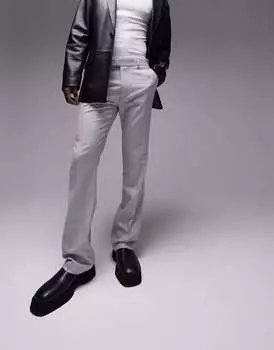 Серые прямые расклешенные брюки с узором «в елочку» Topman