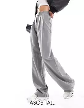 Серые широкие брюки строгого кроя со складками ASOS DESIGN Tall