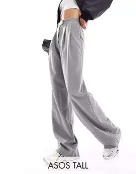 Серые широкие брюки строгого кроя со складками ASOS DESIGN Tall