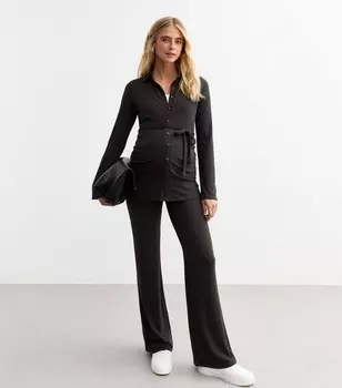 Серые широкие брюки в рубчик для беременных New Look, темно-серый