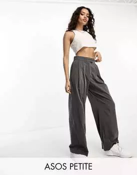 Серые широкие плиссированные полосатые брюки ASOS Petite