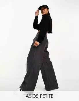 Серые широкие вельветовые брюки без застежки ASOS Petite