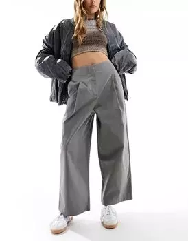Серые структурированные широкие брюки из твила ASOS