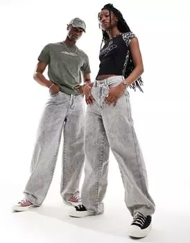 Серые супермешковатые джинсы унисекс с низкой посадкой COLLUSION X015