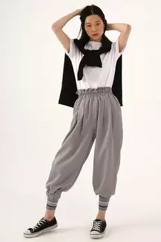 Серые свободные брюки с ребристыми штанинами ALL DAY