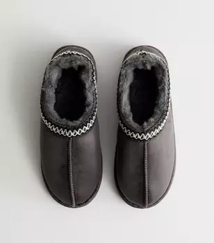 Серые тапочки с абстрактной отделкой на подкладке из искусственного меха New Look, темно-серый