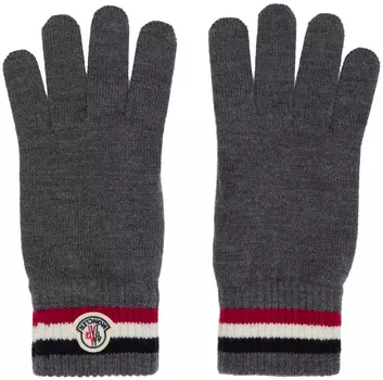 Серые трехцветные вязаные перчатки Moncler