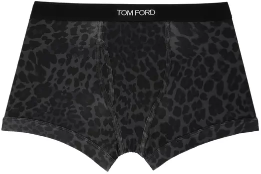 Серые трусы-боксеры с леопардовым принтом TOM FORD