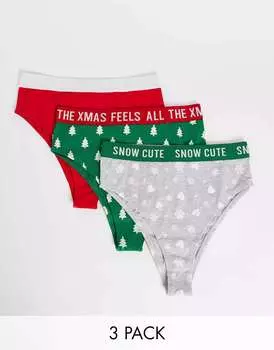 Серые трусы-трости из нескольких комплектов со снежинками Threadbare