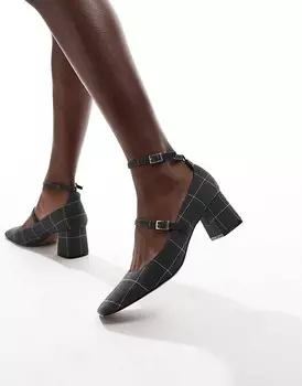 Серые туфли в клетку на среднем каблуке ASOS DESIGN Sheldon Mary Jane