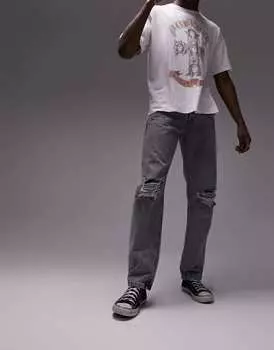 Серые укороченные джинсы Topman Rip прямого кроя