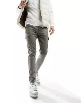 Серые узкие брюки карго ASOS