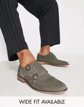 Серые замшевые монки с двумя ремешками ASOS DESIGN