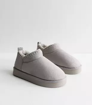 Серые замшевые тапочки с прострочкой New Look, серый