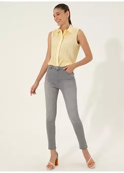 Серые женские джинсовые брюки скинни с высокой талией FOKA-LIGHT GREY Pierre Cardin, серый