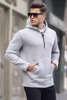 Серый базовый свитшот с капюшоном и молниями 6005 MADMEXT