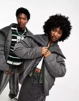 Серый бомбер из синели в рубчик унисекс COLLUSION с объемным воротником и воротником