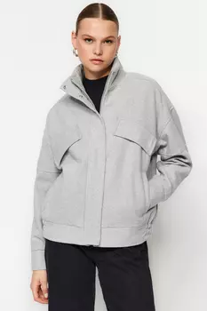 Серый бомбер Oversize Stamp Trendyol