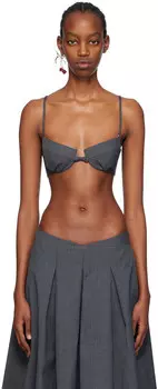 Серый бюстгальтер с галстуком-бабочкой Shushu/Tong