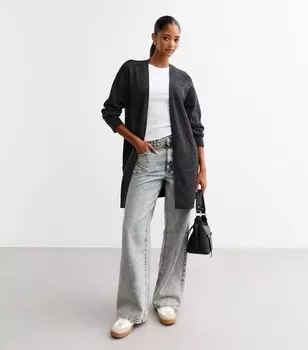 Серый длинный кардиган мягкой вязки New Look, темно-серый