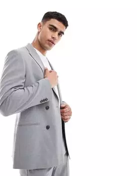 Серый двубортный узкий пиджак ASOS DESIGN