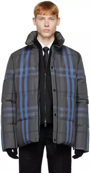 Серый двусторонний пуховик в клетку Burberry